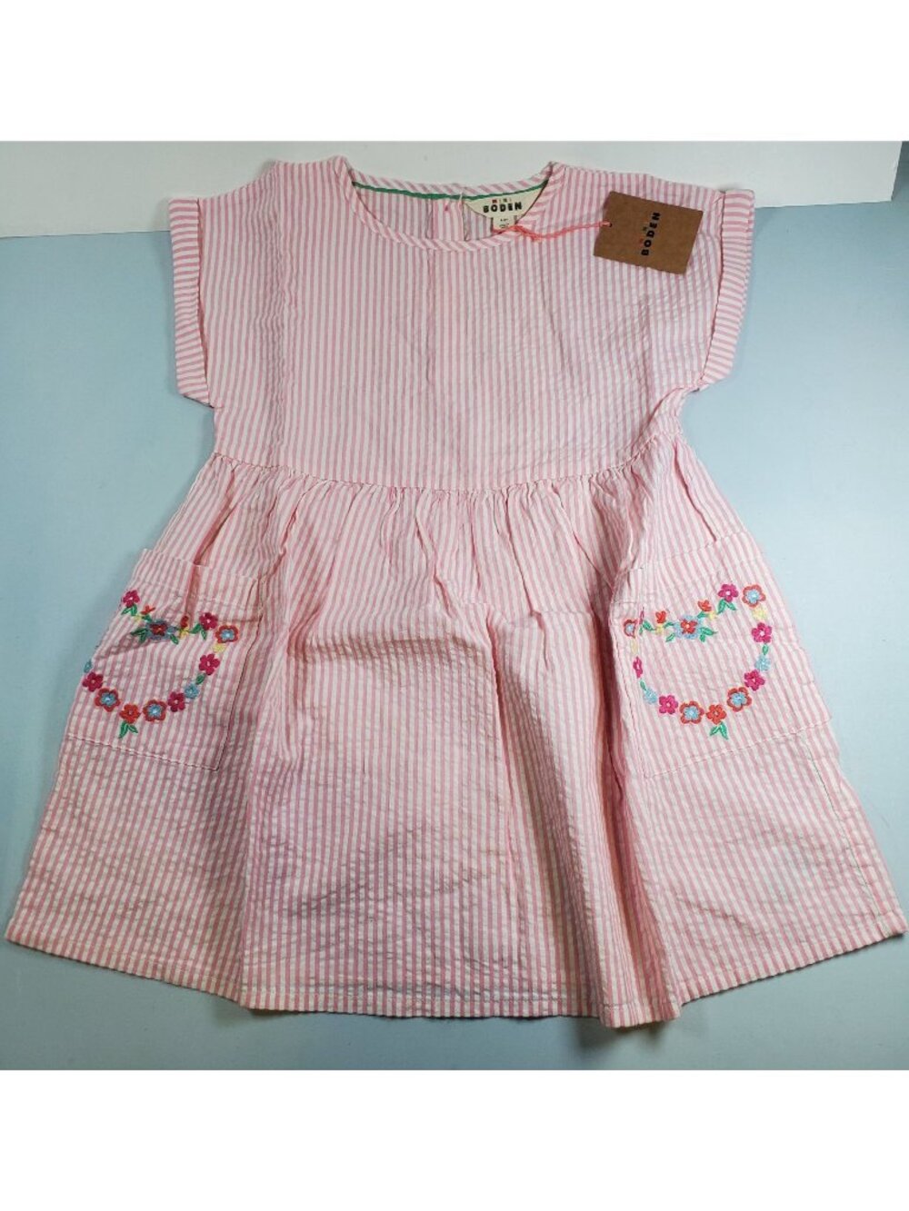 Mini Boden Short Sleeve Striped Floral Dress Girls Size 8 - 9 Y NWT Pocket
